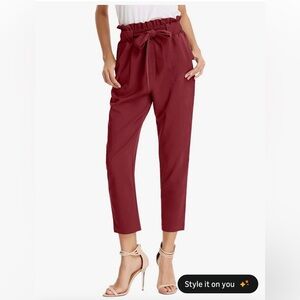 Grace Karin Maroon Paperbag Waist Cropped Pants
